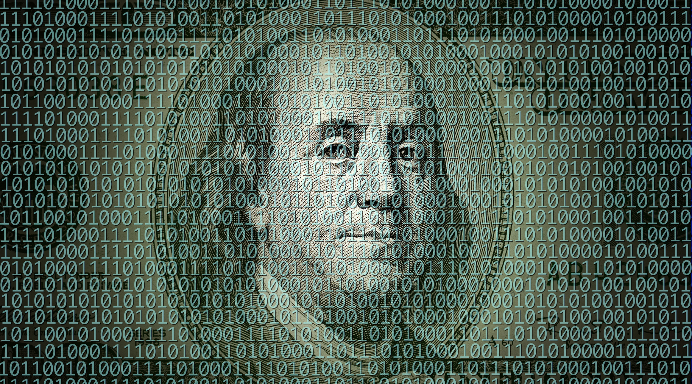 Binary Code On Hundred Dollar Bill Representing IRS Protecting Personal Information
